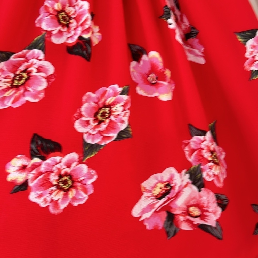 Umgee Mini Shift Dress Size M Red Pink Floral Fully Lined USA - Picture 8 of 12